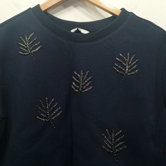 H&M Navy Blue Beaded Longsleeves Crewneck Sweatshirt Women's Size S - Picture 3 of 16